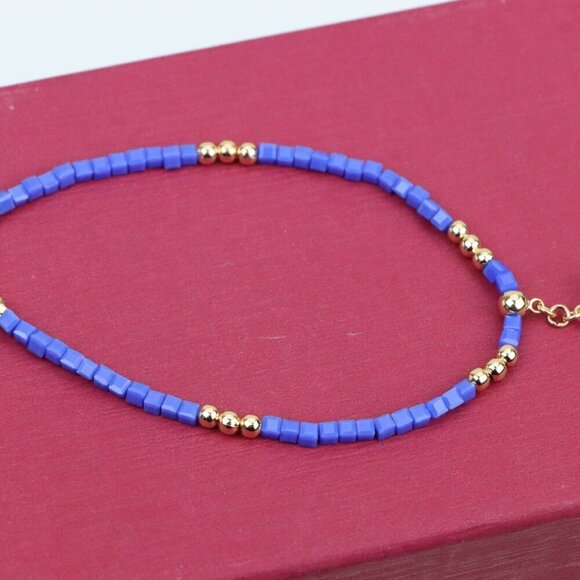Elegant Rose Gold Bracelet with Blue Beads and Sparkling Charm, XPBL0634 - Picture 9 of 12